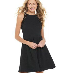 Above the Knee Juniors Black Dress with Criss Cross